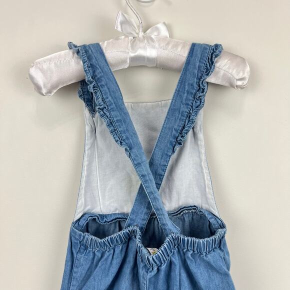Mini Boden Chambray Ruffle Heart Dungarees 12-18 Months - Picture 7 of 8
